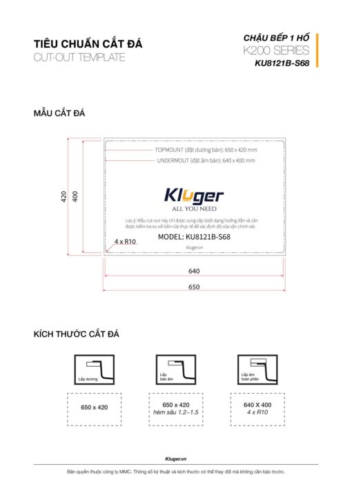 kich thuoc cat da Chau rua bat KLUGER KU8121B dong K200