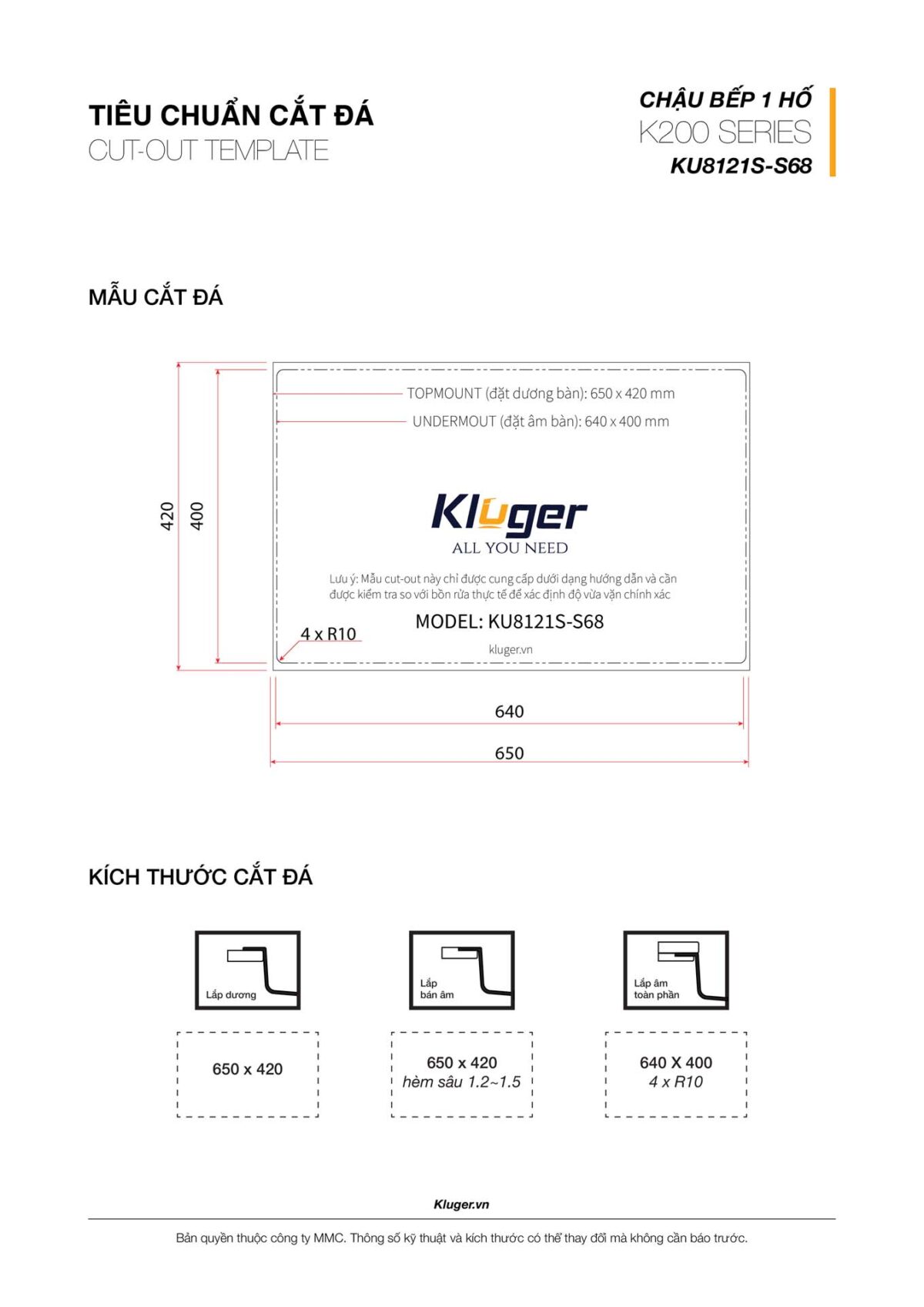 Chậu rửa bát inox KLUGER KU8121S dòng K200 1 hố - Ảnh 3