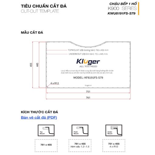 kich thuoc cat da Chau rua bat KLUGER KW8191FS dong K900