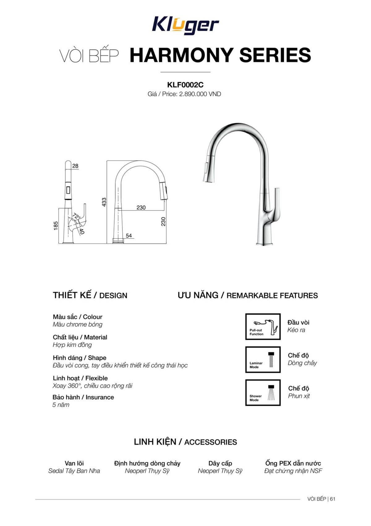 Vòi rửa bát KLUGER KLF0002C - Ảnh 4