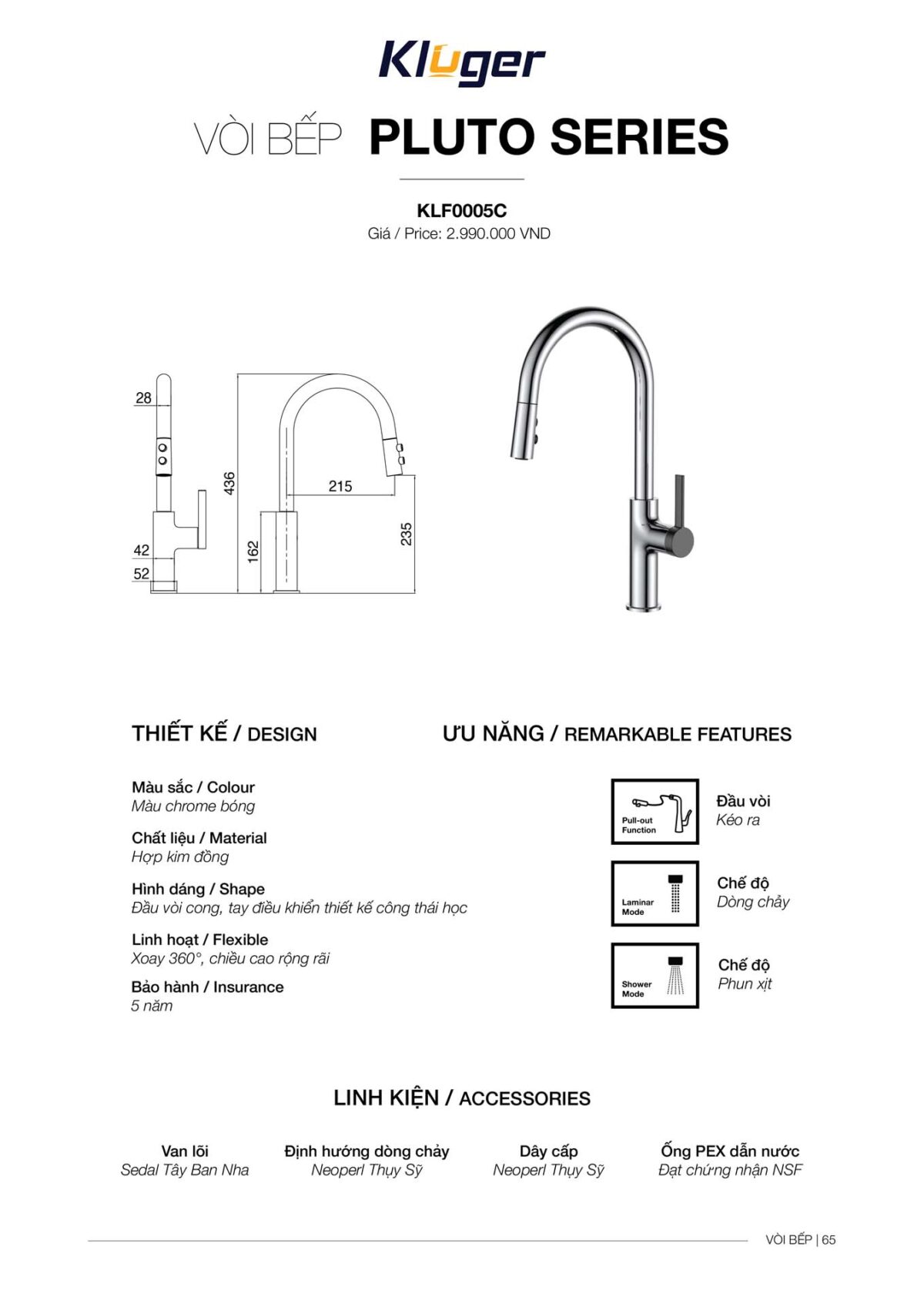 Vòi rửa bát KLUGER KLF0005C - Ảnh 4
