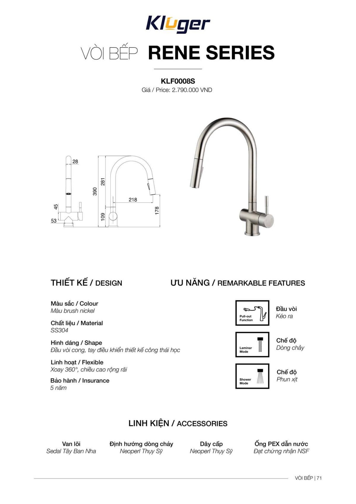 Vòi rửa bát KLUGER KLF0008S - Ảnh 4