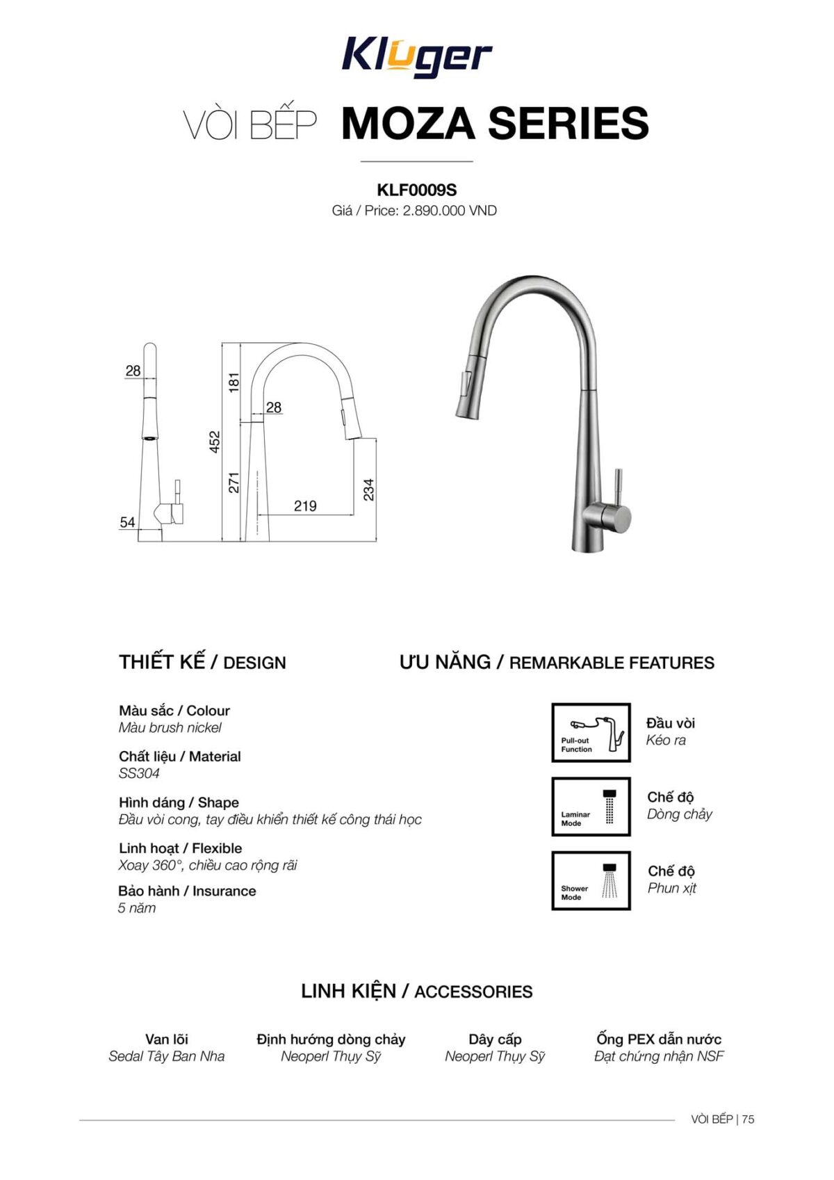 Vòi rửa bát KLUGER KLF0009S - Ảnh 4