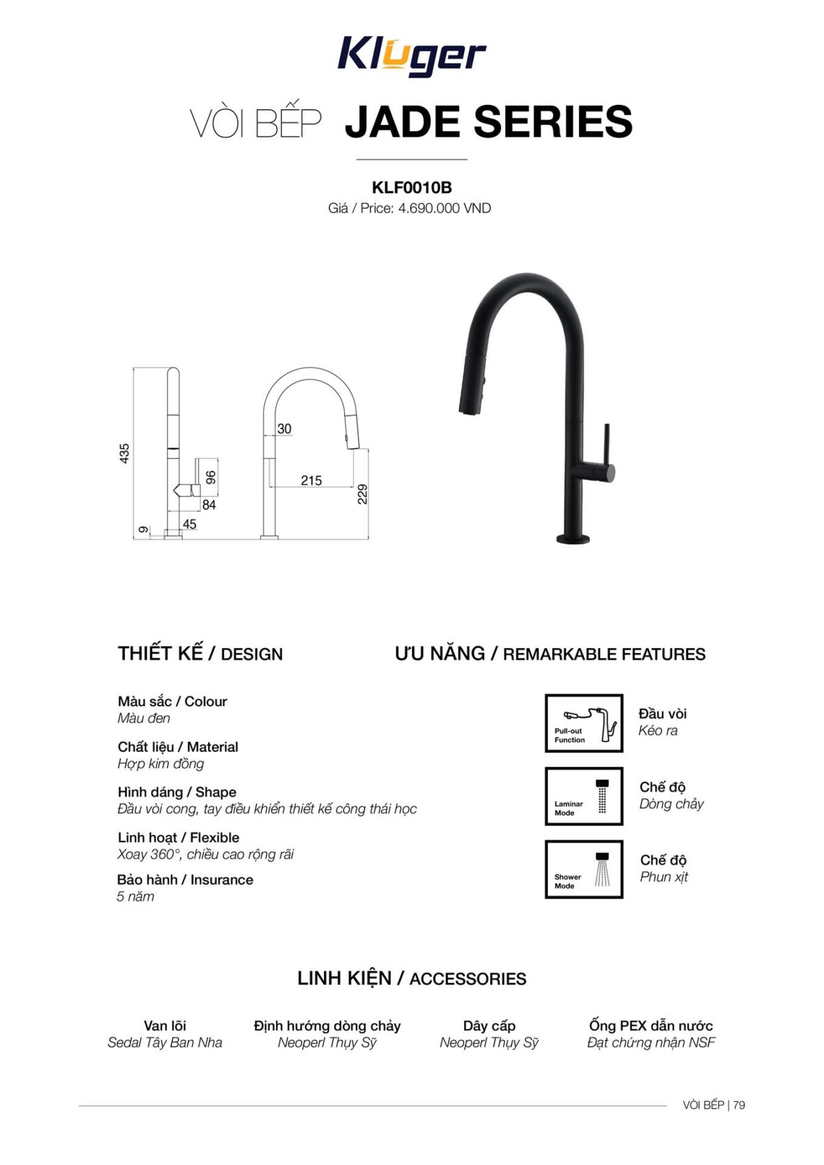 Vòi rửa bát KLUGER KLF0010B - Ảnh 3