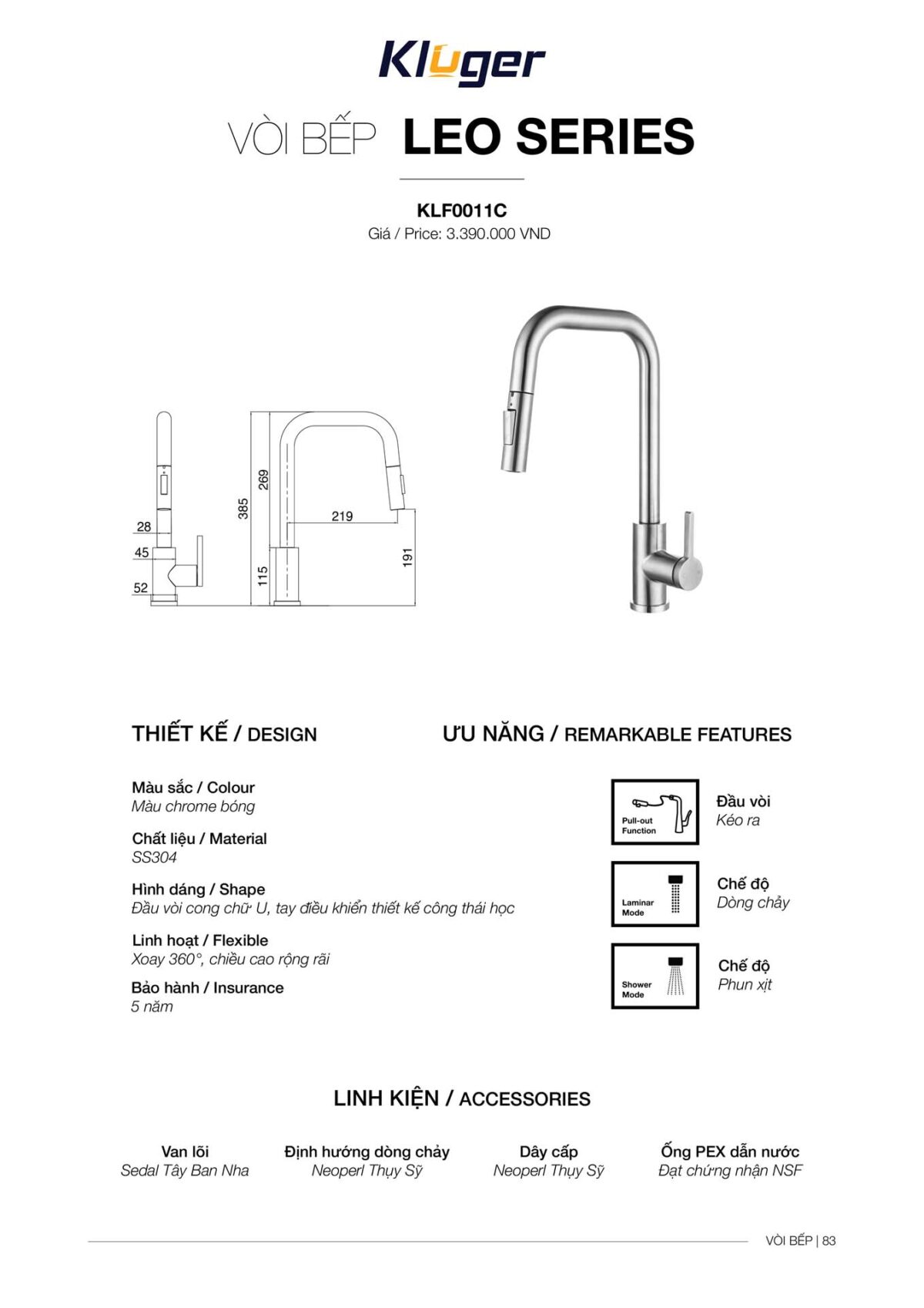Vòi rửa bát KLUGER KLF0011C - Ảnh 3