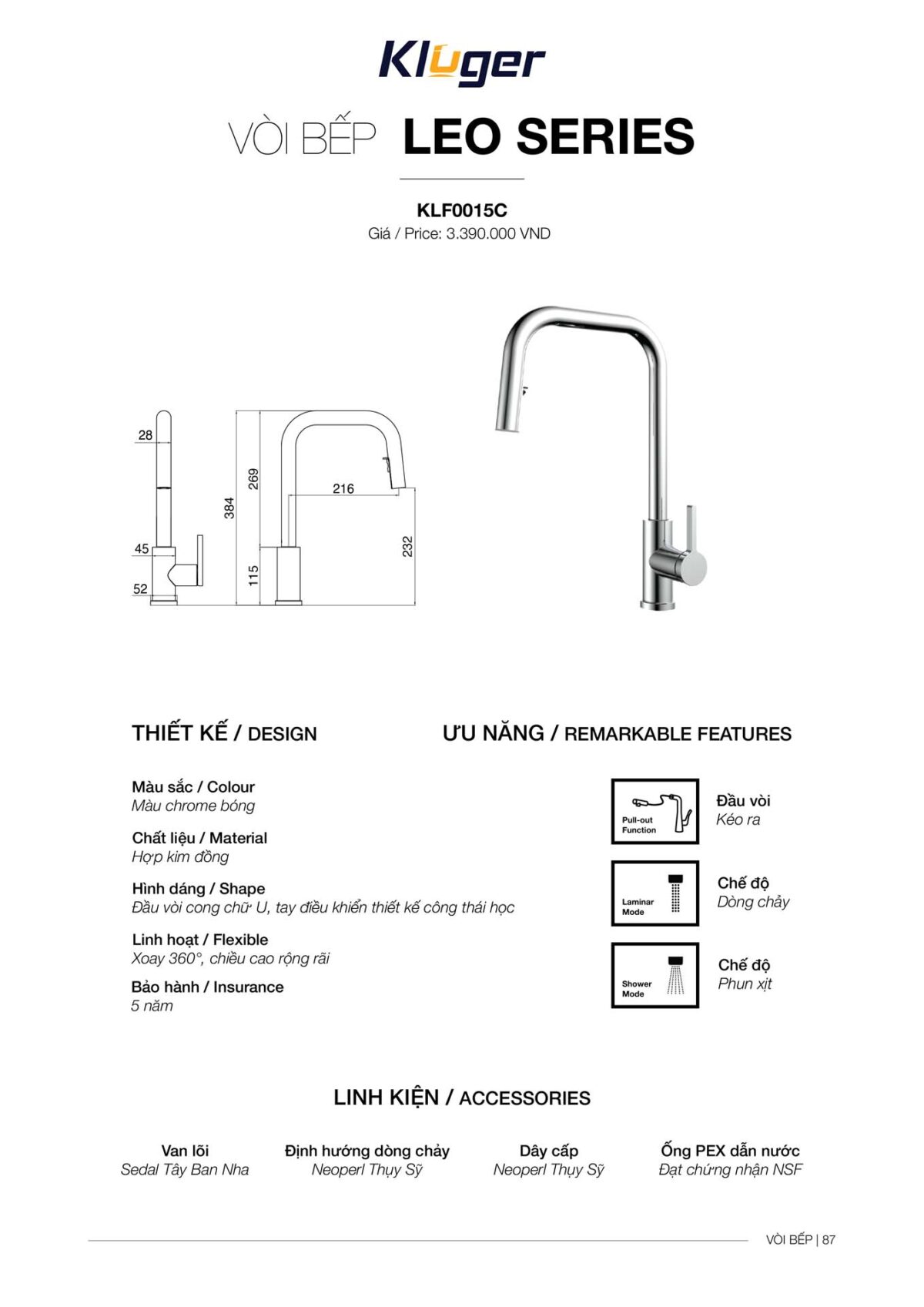 Vòi rửa bát KLUGER KLF0015C - Ảnh 4