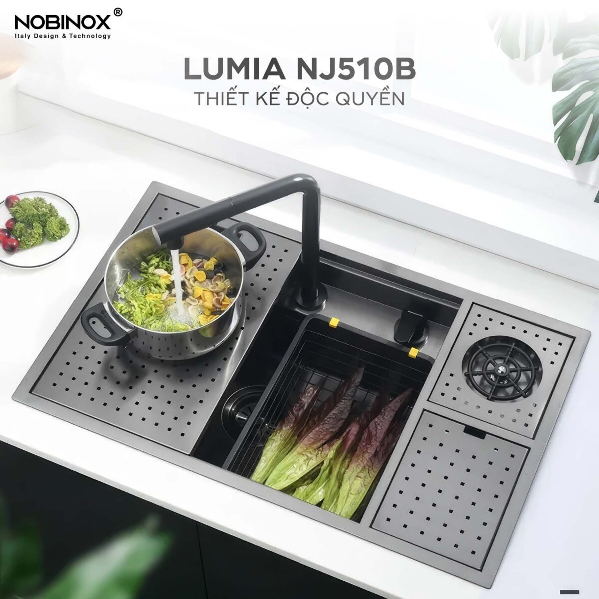 Chậu rửa bát inox NOBINOX LUMIA NJ510B 1 hố - Ảnh 4