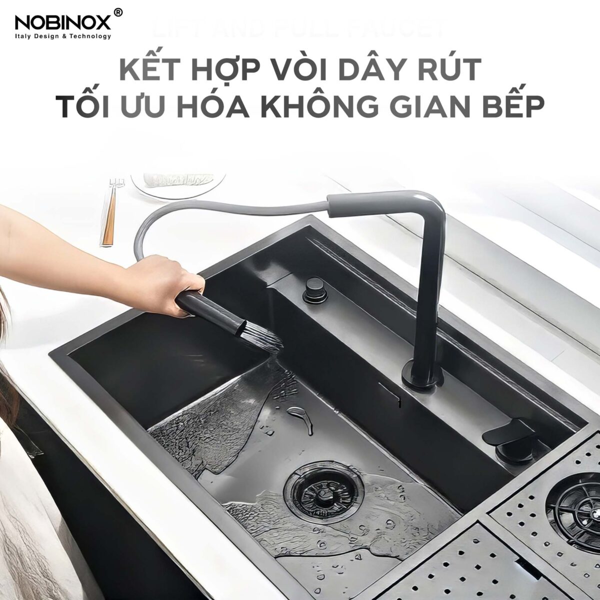 Chậu rửa bát inox NOBINOX LUMIA NJ510B 1 hố - Ảnh 6