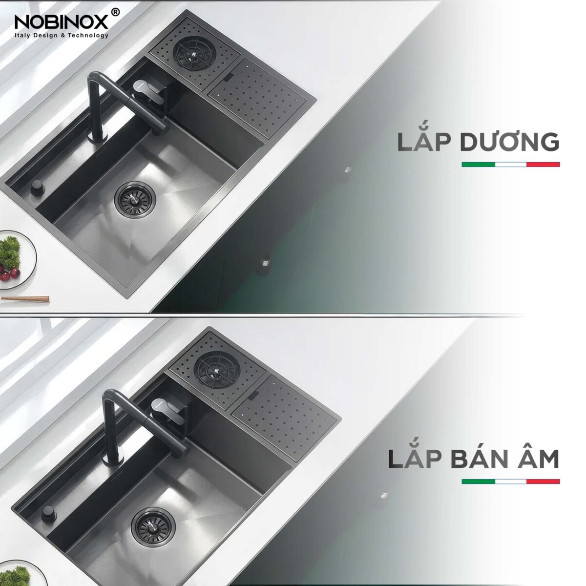 Chậu rửa bát inox NOBINOX LUMIA NJ510B 1 hố - Ảnh 7