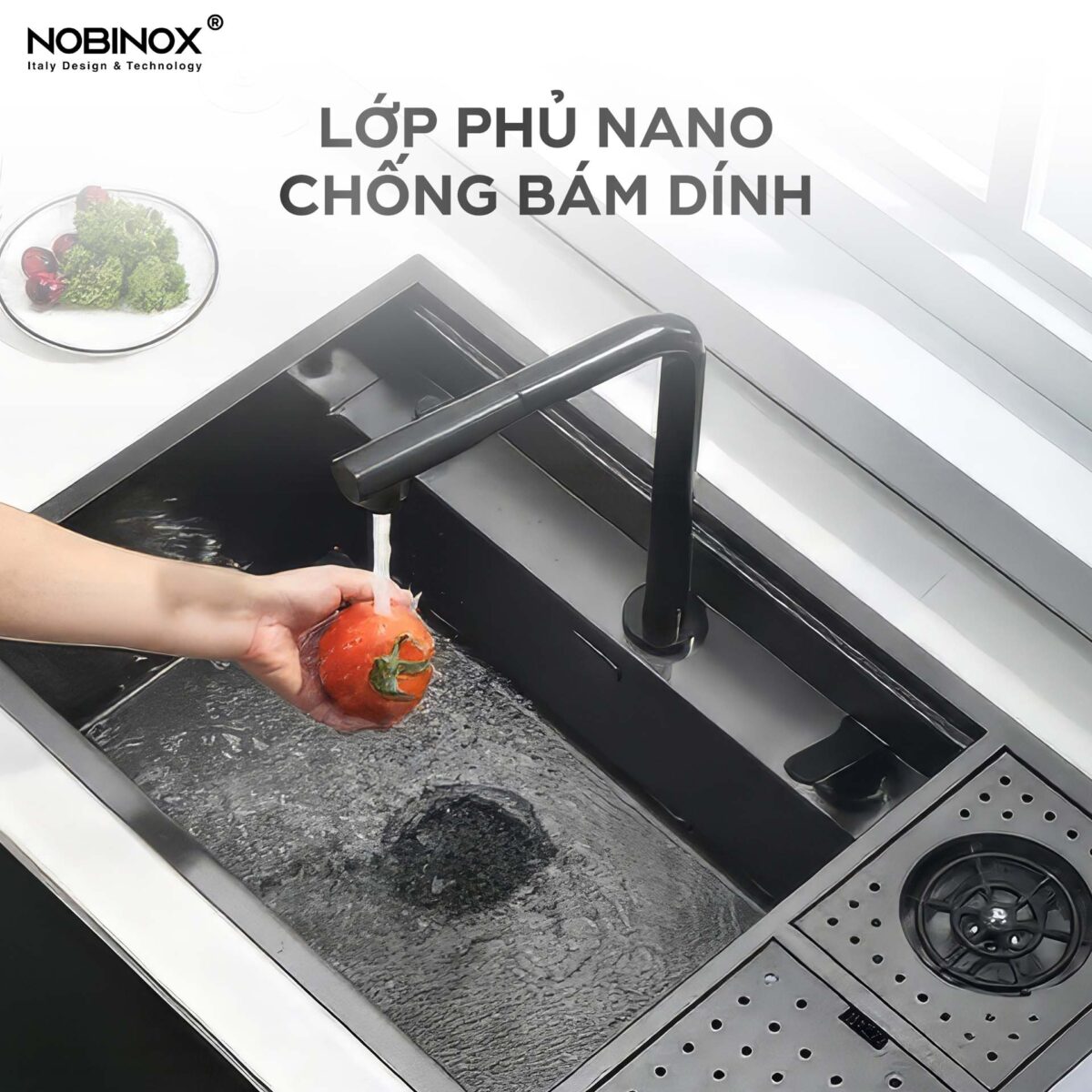 Chậu rửa bát inox NOBINOX LUMIA NJ510B 1 hố - Ảnh 8