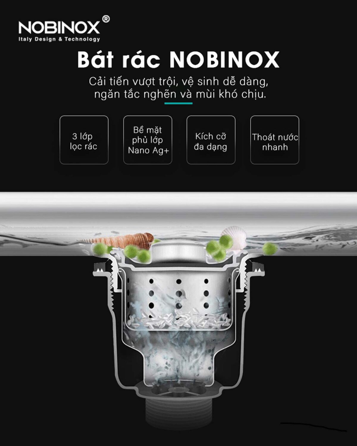 Chậu rửa bát inox NOBINOX LUMIA NJ558B 1 hố - Ảnh 9