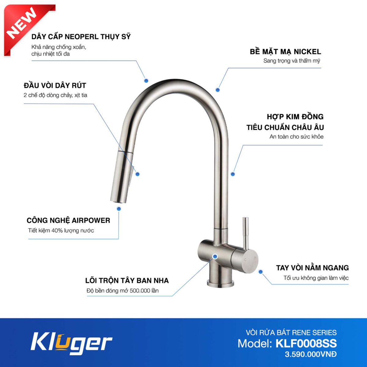 Vòi rửa bát KLUGER KLF0008SS - Ảnh 3