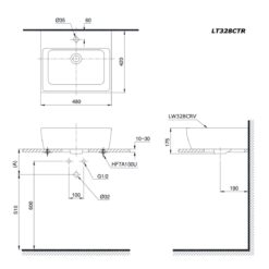 bản vẽ kích thước Chậu lavabo đặt bàn TOTO LT328CTR#XW