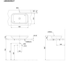 bản vẽ kích thước Chậu lavabo đặt bàn TOTO LW630JDW:F#ASB