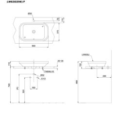 bản vẽ kích thước Chậu lavabo đặt bàn TOTO LW630JDW/F#FRG