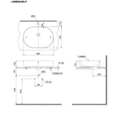 bản vẽ kích thước Chậu lavabo đặt bàn TOTO LW896JW/F#MDR