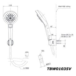 bản vẽ kích thước Tay sen tắm TOTO TBW01035V massage 3 chế độ