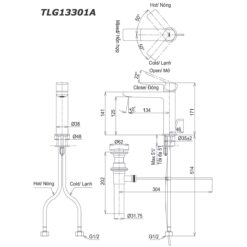 bản vẽ kích thước Vòi lavabo TOTO TLG13301A nóng lạnh GT