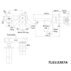 Vòi lavabo TOTO TLG13307A TLN103G0A 2 lỗ âm tường nóng lạnh GT 1 bản vẽ kích thước Vòi lavabo TOTO TLG13307A TLN103G0A 2 lỗ âm tường nóng lạnh GT