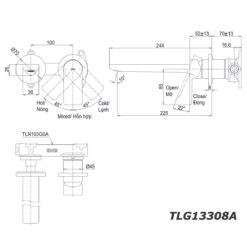 Vòi lavabo TOTO TLG13308A TLN103G0A 2 lỗ âm tường nóng lạnh GT 2 bản vẽ kích thước Vòi lavabo TOTO TLG13308A TLN103G0A 2 lỗ âm tường nóng lạnh GT