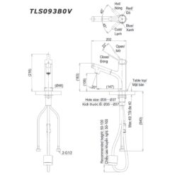 bản vẽ kích thước Vòi lavabo TOTO TLS093B0V nóng lạnh rút dây