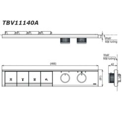 Bảng điều khiển sen âm tường TOTO TBV11140A TBN11FC0A 4 đường nước 1 bản vẽ kích thước Bảng điều khiển sen âm tường TOTO TBV11140A TBN11FC0A 4 đường nước