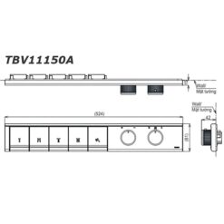bản vẽ kích thước Bảng điều khiển sen âm tường TOTO TBV11150A TBN11HC0A 5 đường nước