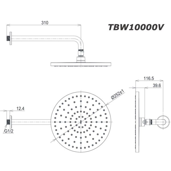 bản vẽ kích thước Bát sen âm tường TOTO TBW10000V gắn tường