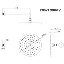 bản vẽ kích thước Bát sen âm tường TOTO TBW10010V gắn trần