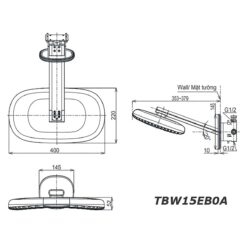 bản vẽ kích thước Bát sen âm tường TOTO TBW15EB0A TBN01003A gắn tường