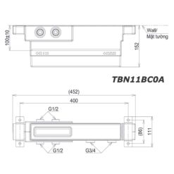 bản vẽ kích thước Van âm tường TOTO TBN11BC0A 2 đường nước