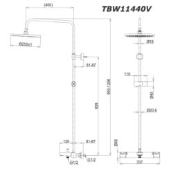 Vòi sen cây TOTO TBW11440V nhiệt độ 1 bản vẽ kích thước Vòi sen cây TOTO TBW11440V nhiệt độ
