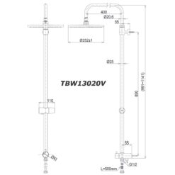 Vòi sen cây TOTO TBW13020V 1 bản vẽ kích thước Vòi sen cây TOTO TBW13020V