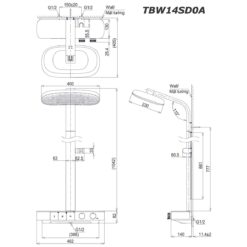 bản vẽ kích thước Vòi sen cây TOTO TBW14SD0A nhiệt độ