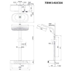 bản vẽ kích thước Vòi sen cây TOTO TBW14UC0A nhiệt độ