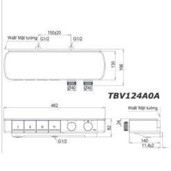 bản vẽ kích thước Vòi sen tắm TOTO TBV124A0A nhiệt độ