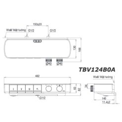 bản vẽ kích thước Vòi sen tắm TOTO TBV124B0A nhiệt độ