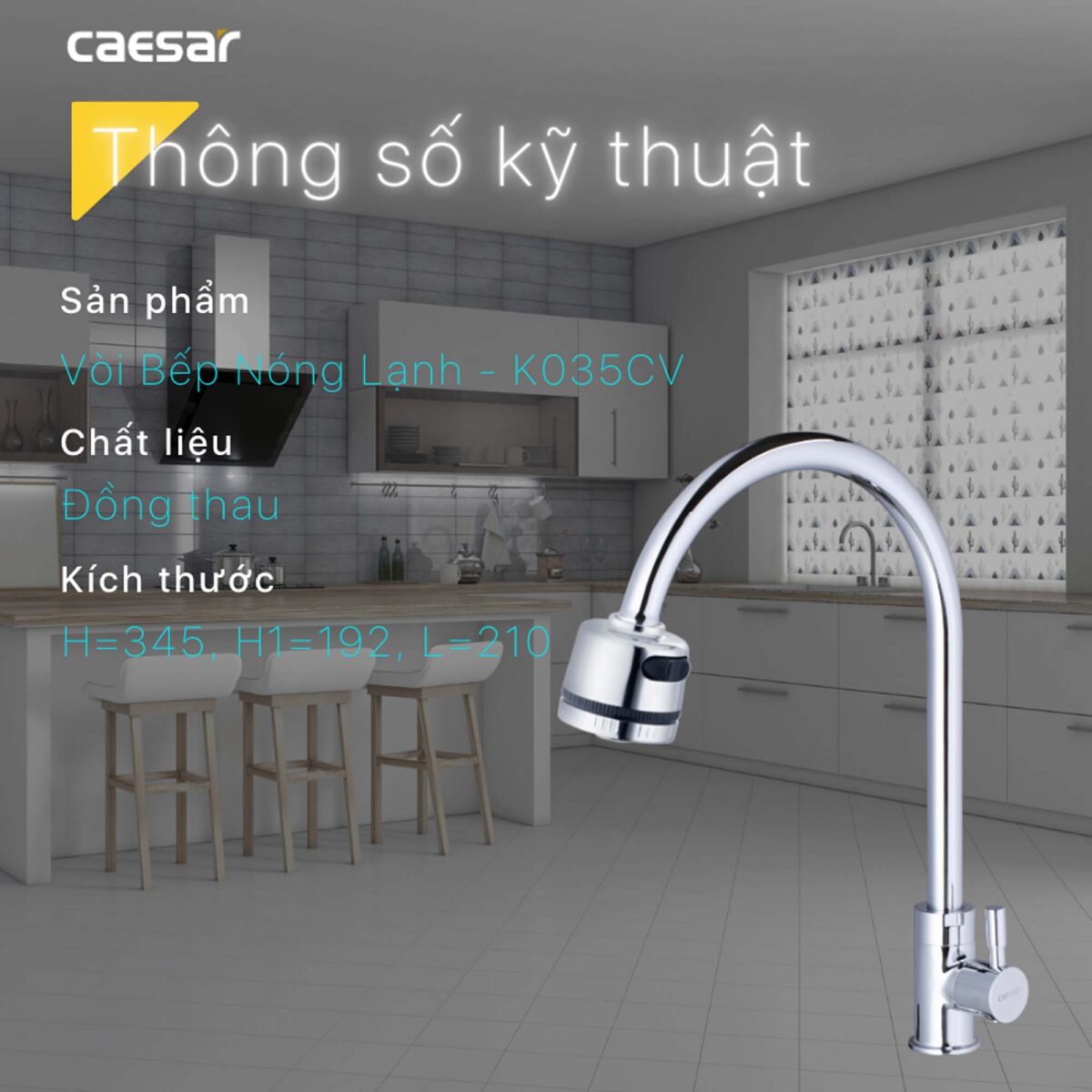Vòi rửa bát CAESAR K035CV nước lạnh - Ảnh 2