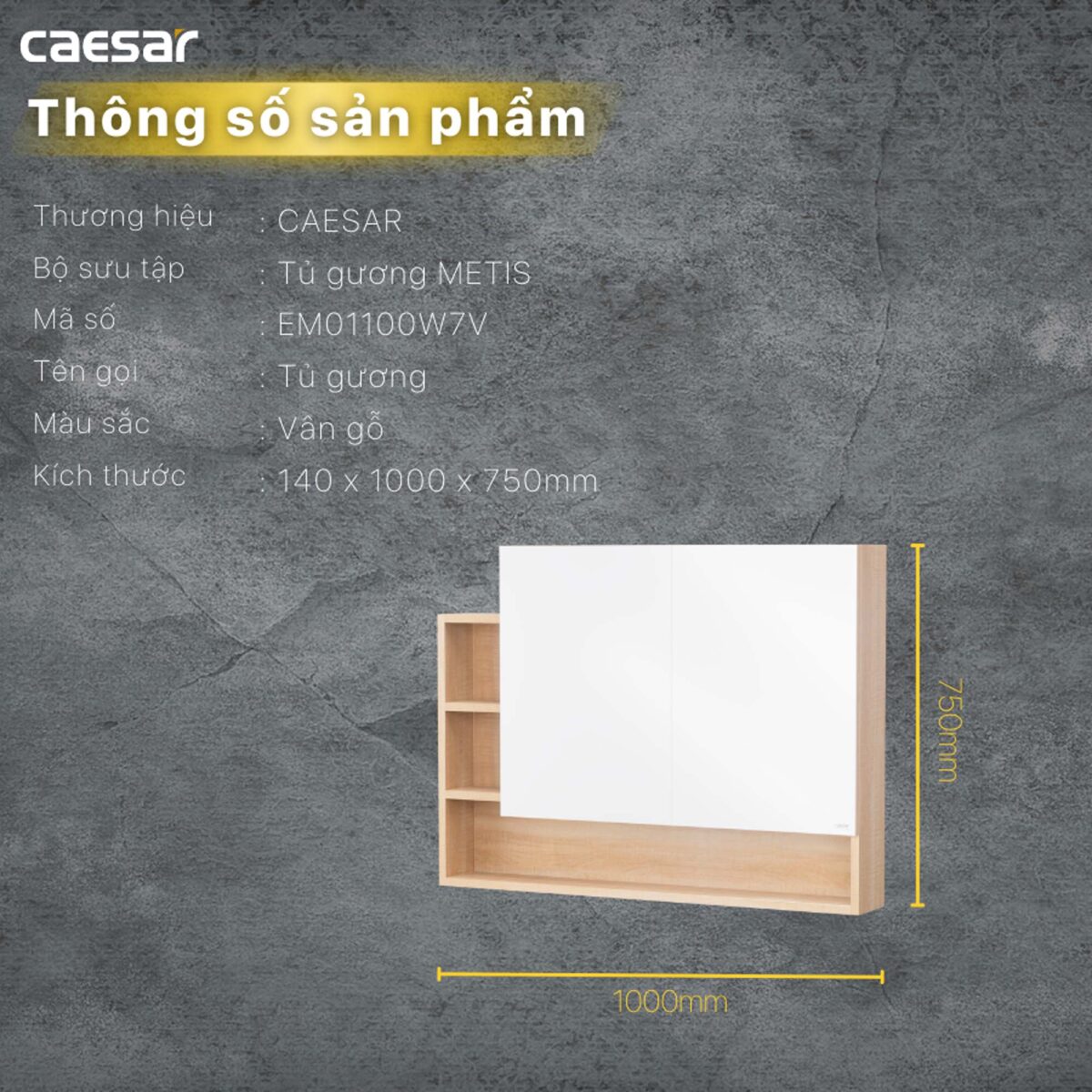 Tủ gương CAESAR EM01100W7V - Ảnh 2