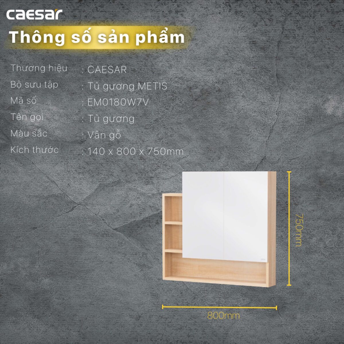 Tủ gương CAESAR EM0180W7V - Ảnh 2