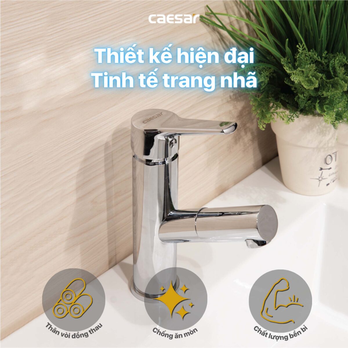 Vòi lavabo CAESAR B190C dây rút nóng lạnh - Ảnh 6