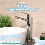 Vòi lavabo CAESAR B191C dây rút cổ cao - Ảnh 3