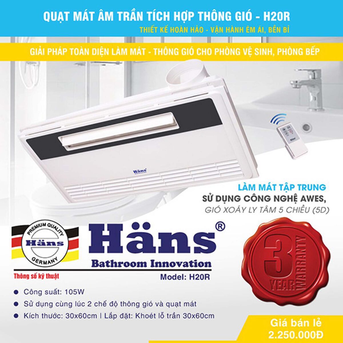 Quạt thông gió HANS H20R - Ảnh 2