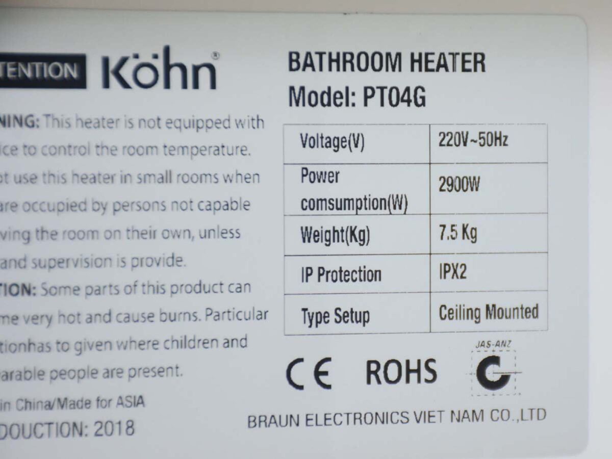 Quạt sưởi nhà tắm KOHN PT04G âm trần đa năng - Ảnh 11