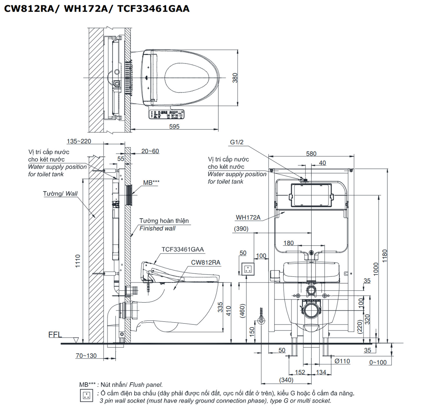 Bồn cầu thông minh TOTO CW812RA TCF33461GAA WH172A MB174P#SS nắp rửa điện tử 1 Bản vẽ kĩ thuật Bồn cầu thông minh TOTO CW812RA TCF33461GAA WH172A MB174P#SS nắp rửa điện tử