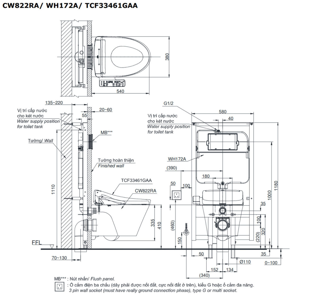 Bồn cầu thông minh TOTO CW822RA TCF33461GAA WH172A MB170P#SS nắp rửa điện tử - Ảnh 2