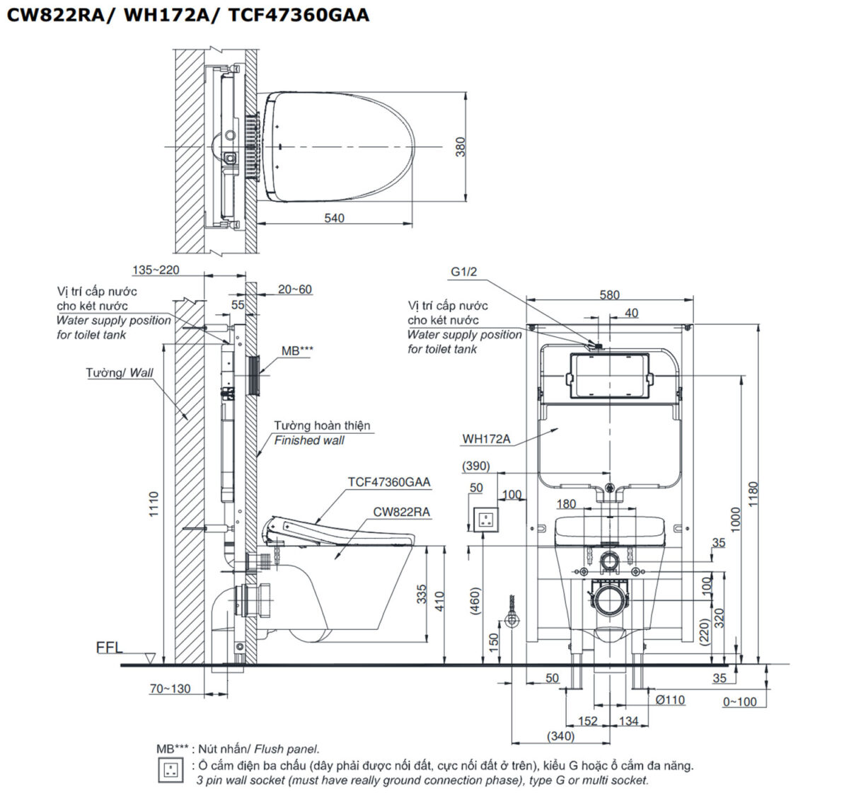 Bồn cầu thông minh TOTO CW822RA WH172A TCF47360GAA MB175M#SS nắp rửa điện tử - Ảnh 2