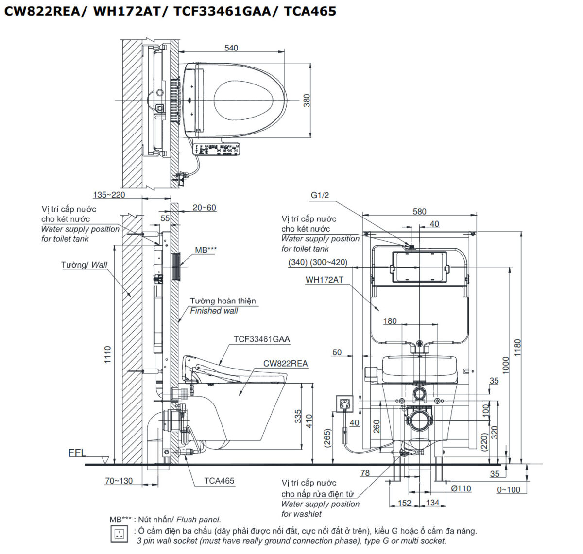 Bồn cầu thông minh TOTO CW822REA TCF33461GAA WH172AT TCA465 MB170P#SS nắp rửa điện tử - Ảnh 2
