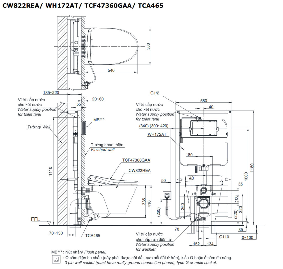 Bồn cầu thông minh TOTO CW822REA WH172AT TCF47360GAA TCA465 MB175M#SS nắp rửa điện tử - Ảnh 2