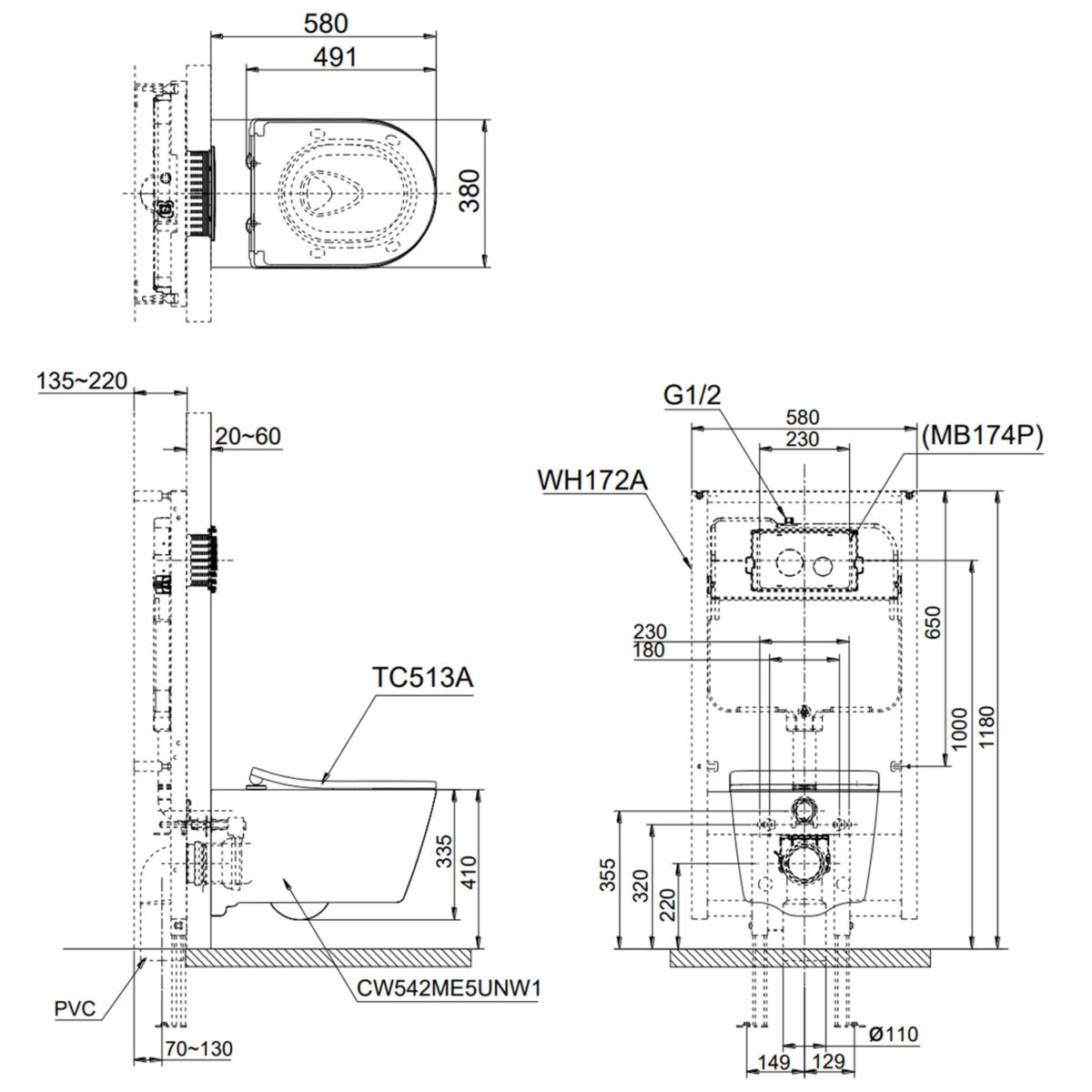 Bồn cầu treo tường TOTO CW542ME5UNW1 WH172A TC513A MB175M#SS nắp êm - Ảnh 2